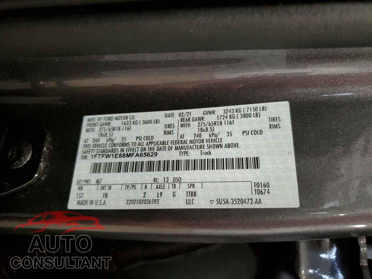 FORD F-150 2021 - 1FTFW1E88MFA65629