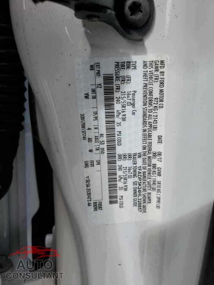 FORD FOCUS 2017 - 1FADP3K24HL328857