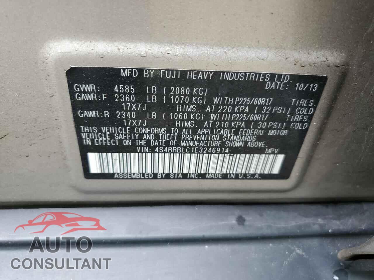 SUBARU OUTBACK 2014 - 4S4BRBLC1E3246914