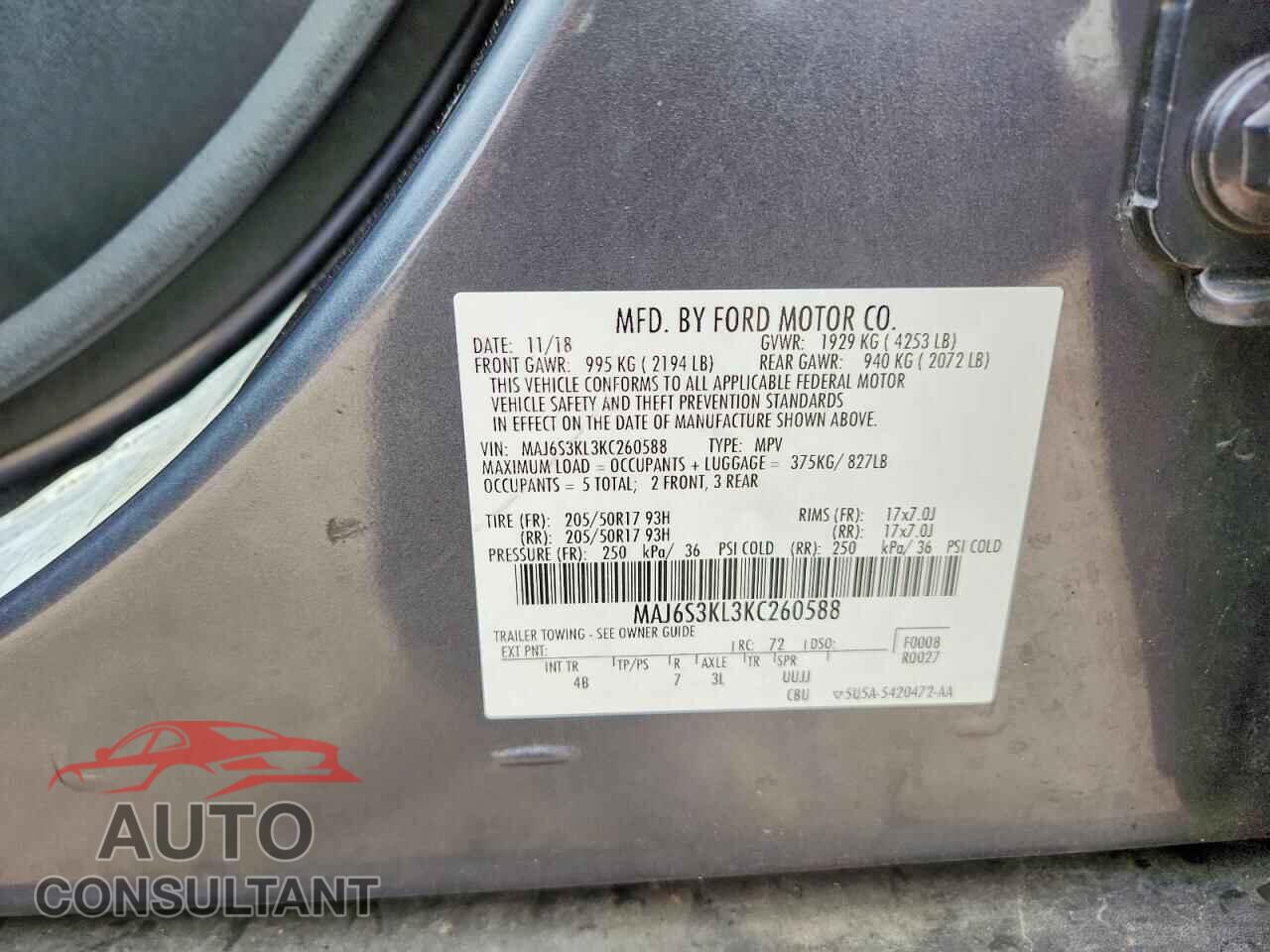 FORD ECOSPORT 2019 - MAJ6S3KL3KC260588