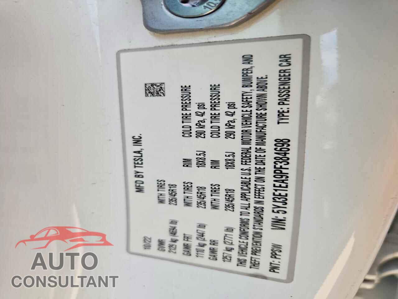 TESLA MODEL 3 2023 - 5YJ3E1EA9PF384698