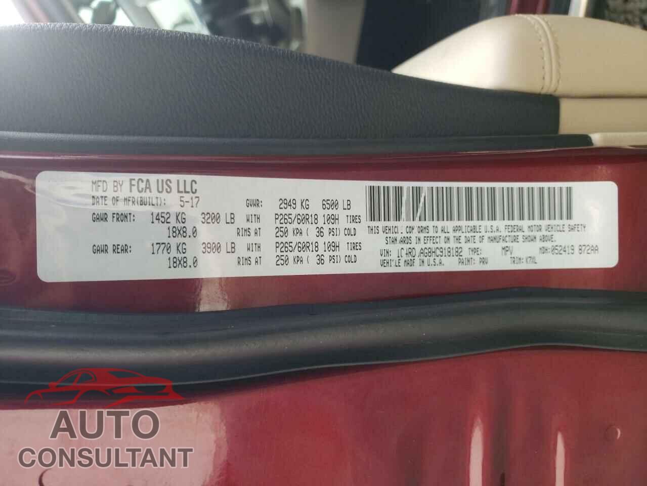DODGE DURANGO 2017 - 1C4RDJAG8HC918182
