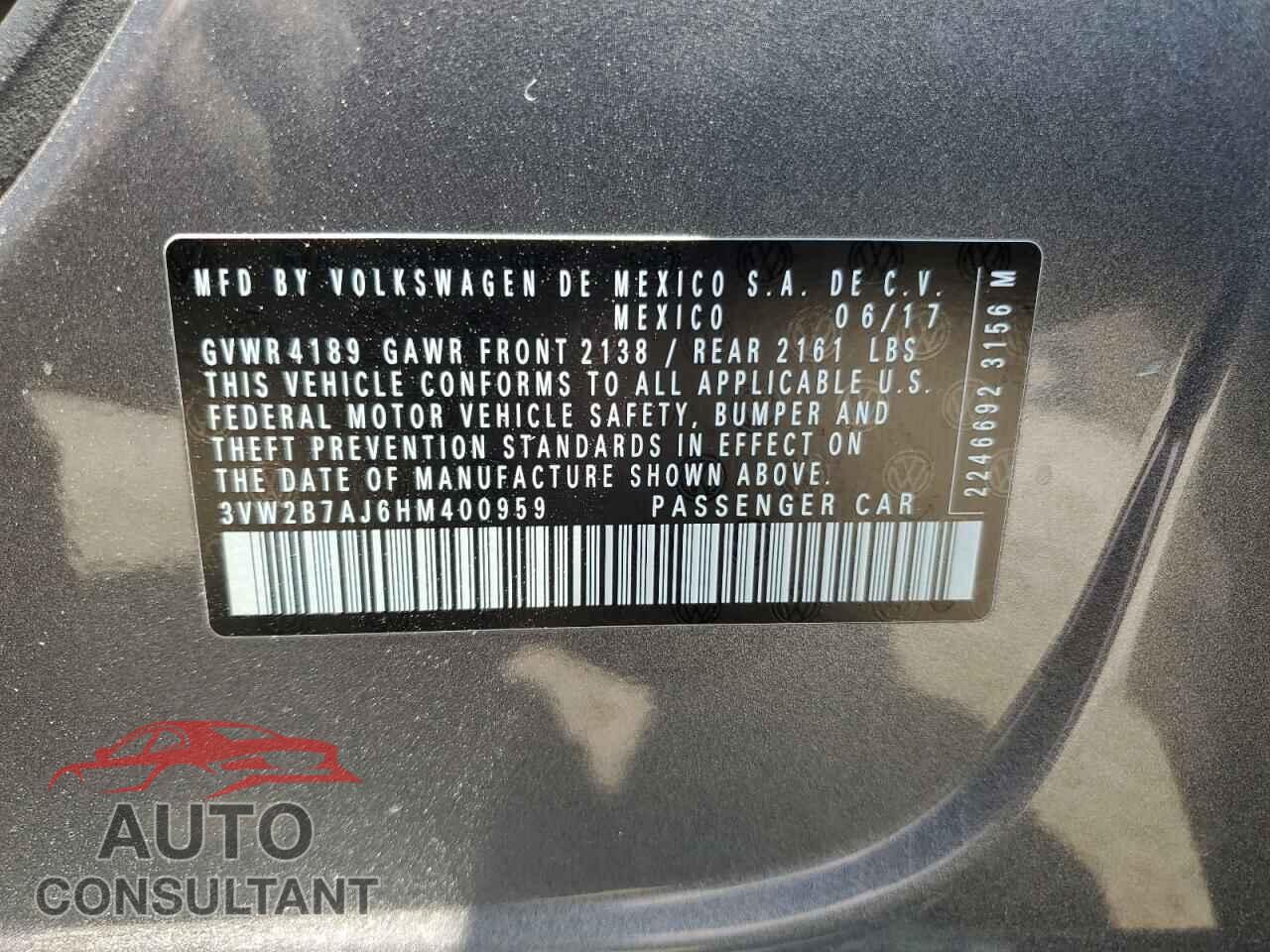 VOLKSWAGEN JETTA 2017 - 3VW2B7AJ6HM400959