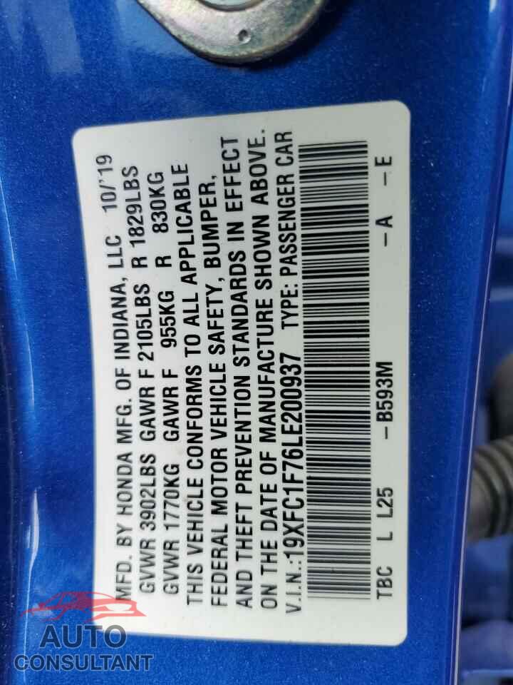 HONDA CIVIC 2020 - 19XFC1F76LE200937