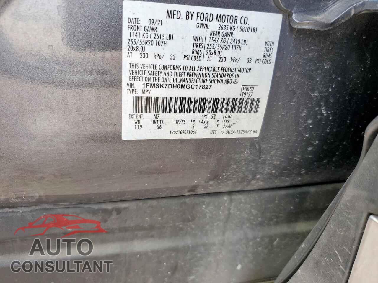 FORD EXPLORER 2021 - 1FMSK7DH0MGC17827