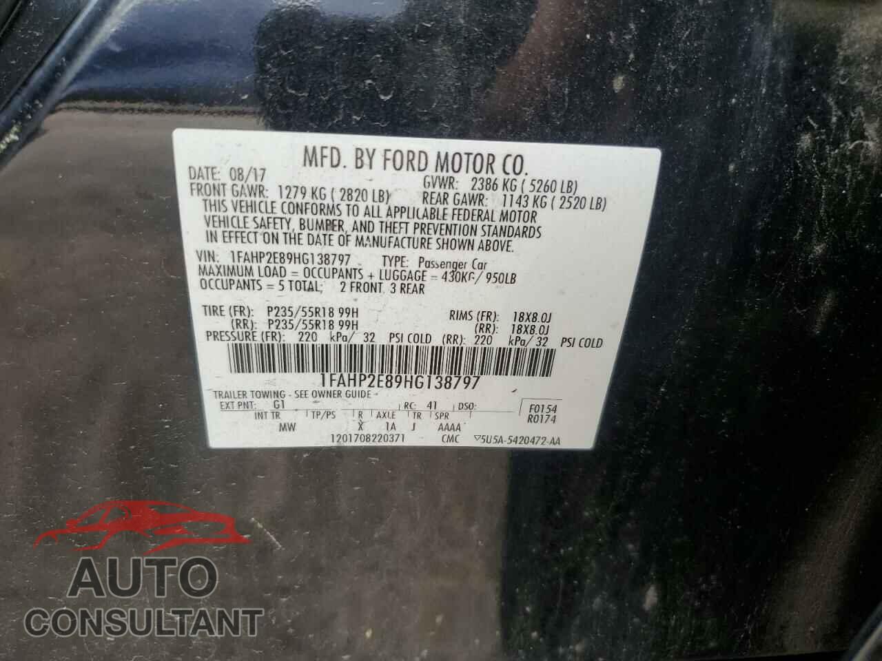 FORD TAURUS 2017 - 1FAHP2E89HG138797
