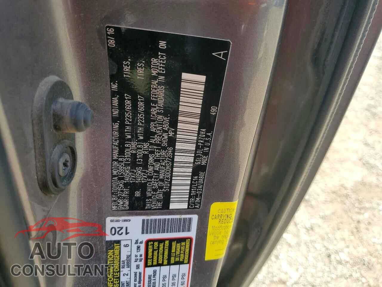 TOYOTA SIENNA 2017 - 5TDYZ3DC0HS773946
