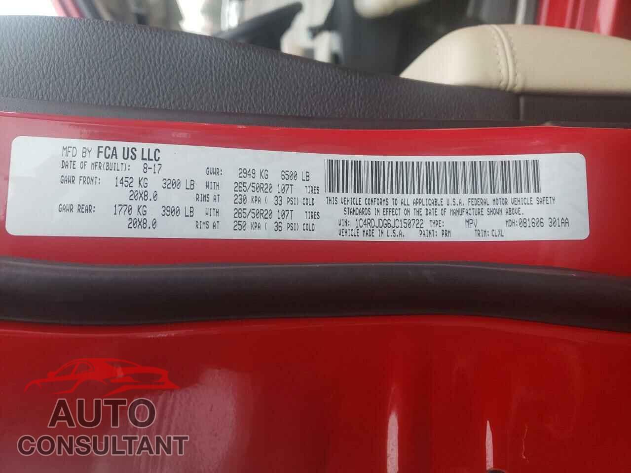 DODGE DURANGO 2018 - 1C4RDJDG6JC150722