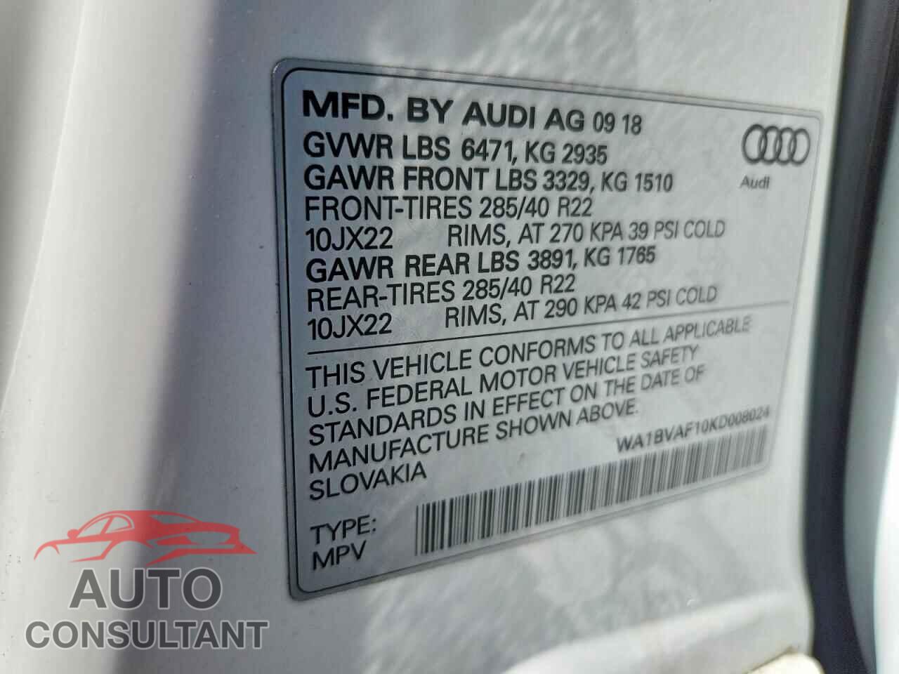 AUDI Q8 2019 - WA1BVAF10KD008024