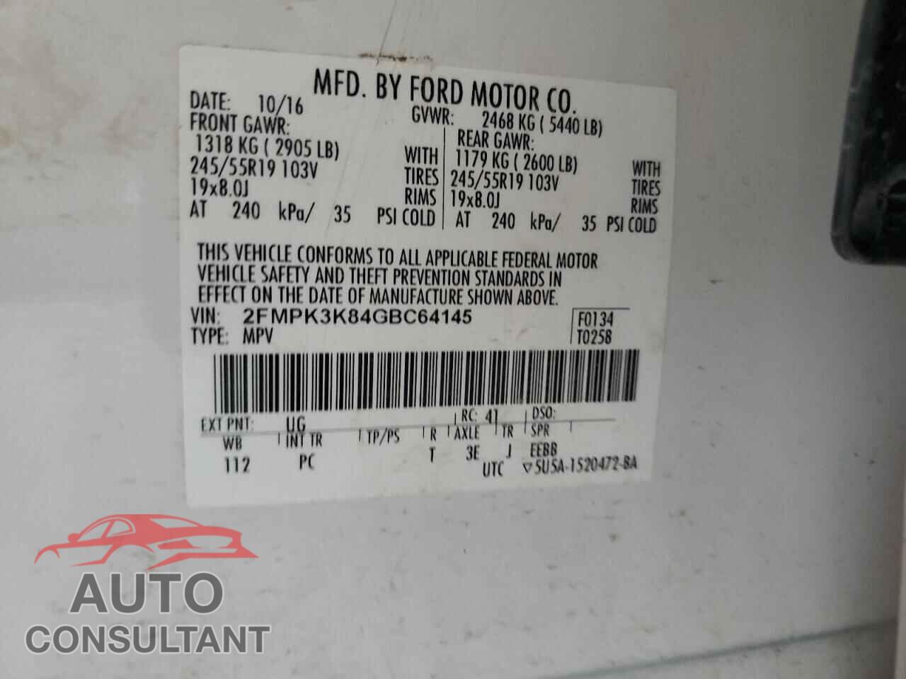 FORD EDGE 2016 - 2FMPK3K84GBC64145