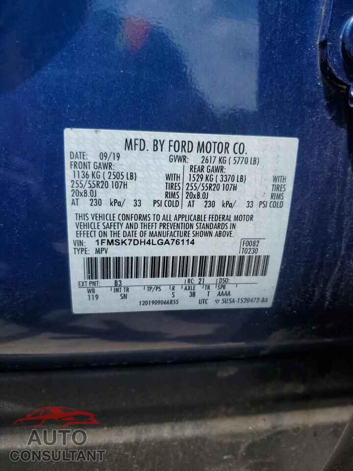 FORD EXPLORER 2020 - 1FMSK7DH4LGA76114