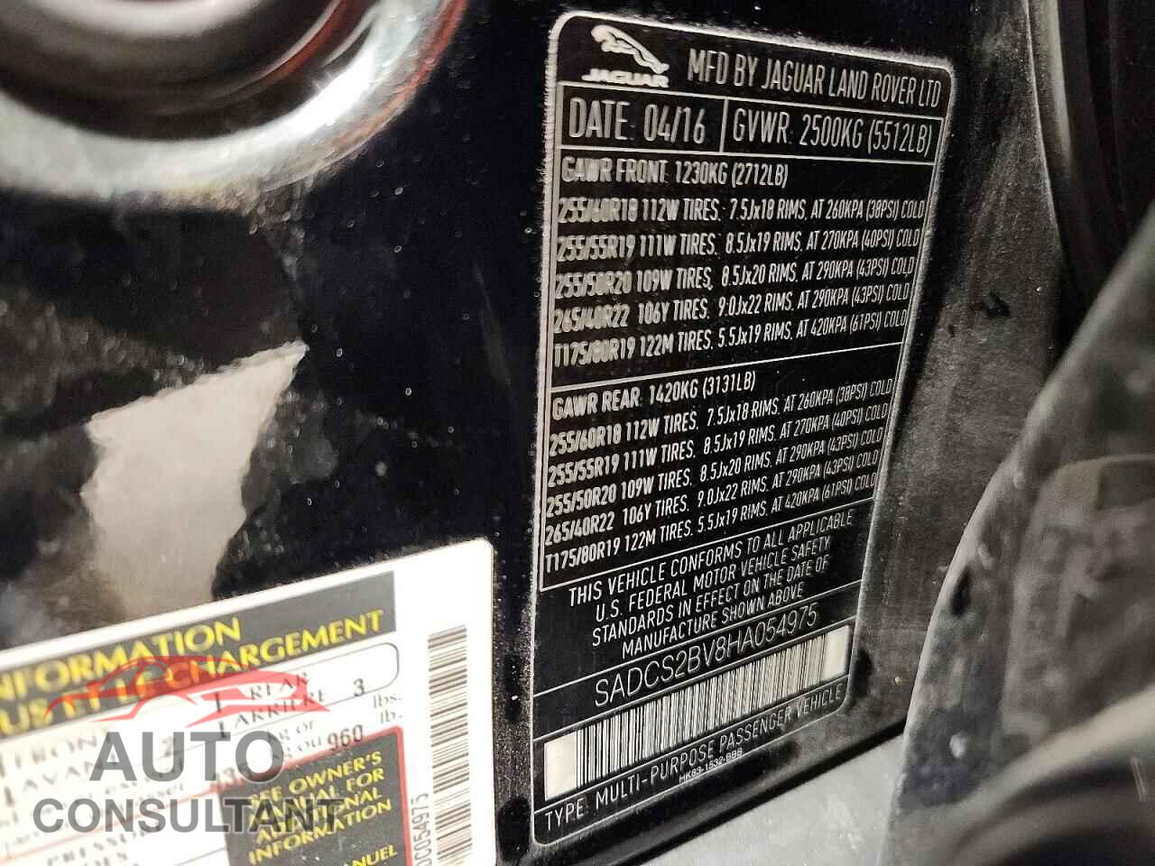 JAGUAR F-PACE 2017 - SADCS2BV8HA054975