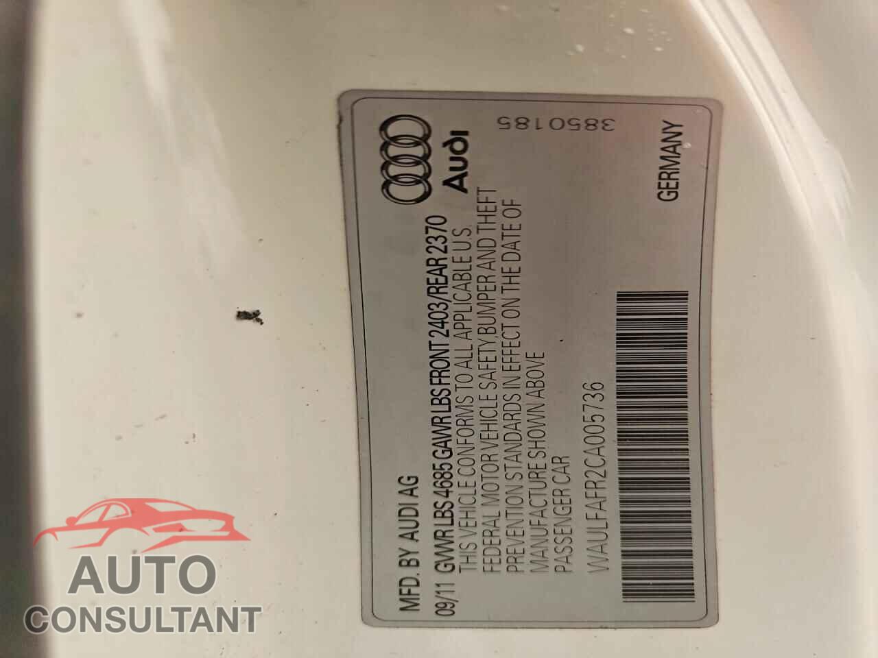 AUDI A5 2012 - WAULFAFR2CA005736