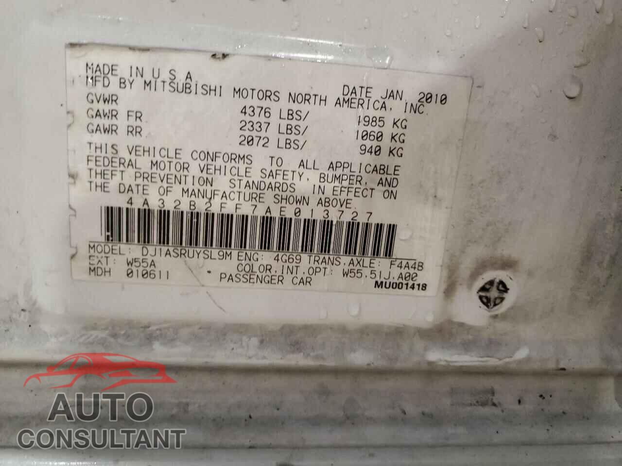 MITSUBISHI GALANT 2010 - 4A32B2FF7AE013727