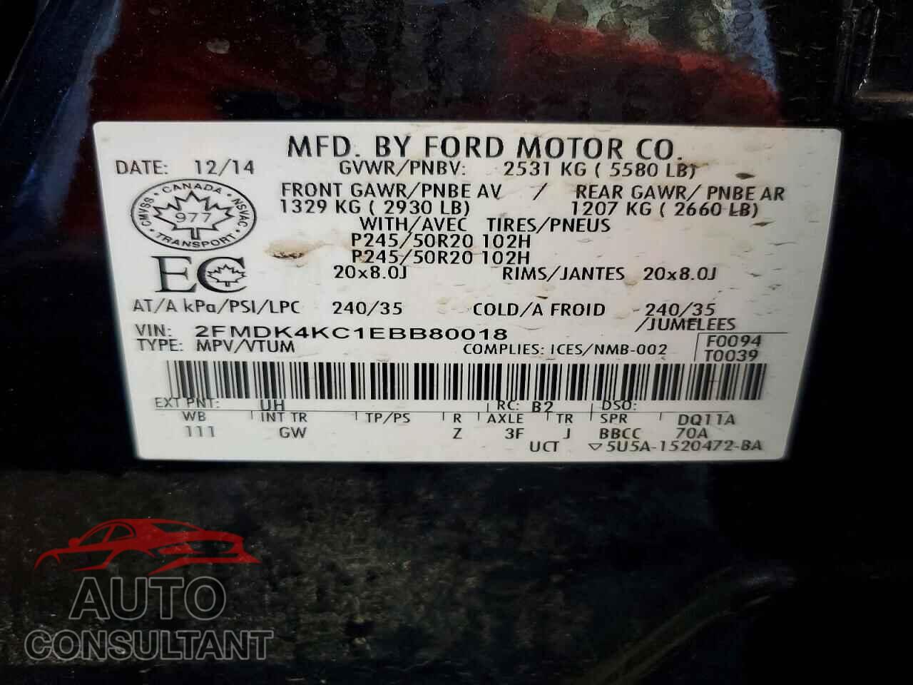 FORD EDGE 2014 - 2FMDK4KC1EBB80018