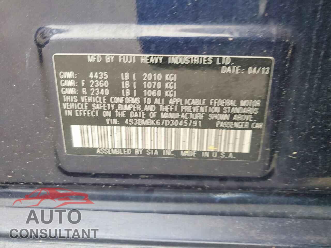 SUBARU LEGACY 2013 - 4S3BMBK67D3045791