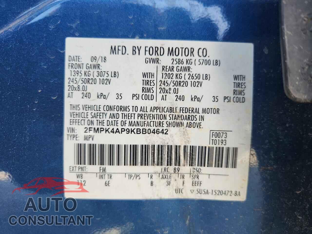 FORD EDGE 2019 - 2FMPK4AP9KBB04642