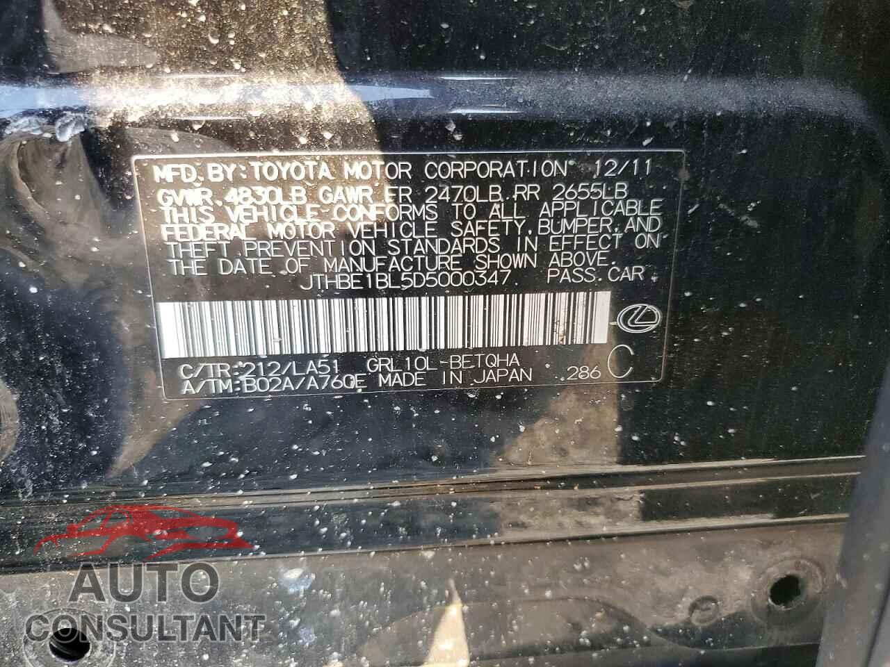 LEXUS GS350 2013 - JTHBE1BL5D5000347