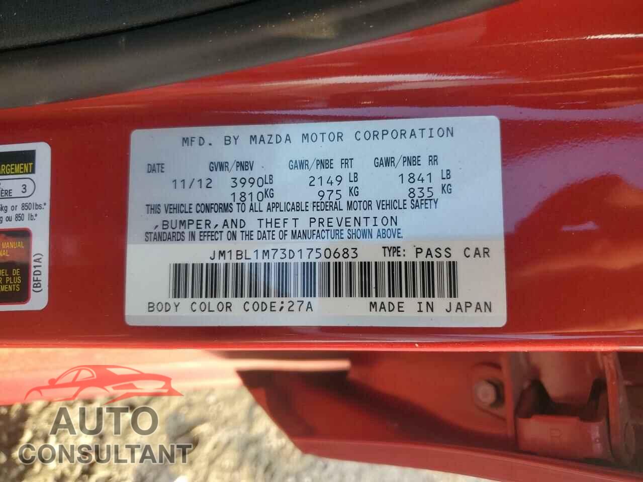 MAZDA 3 2013 - JM1BL1M73D1750683