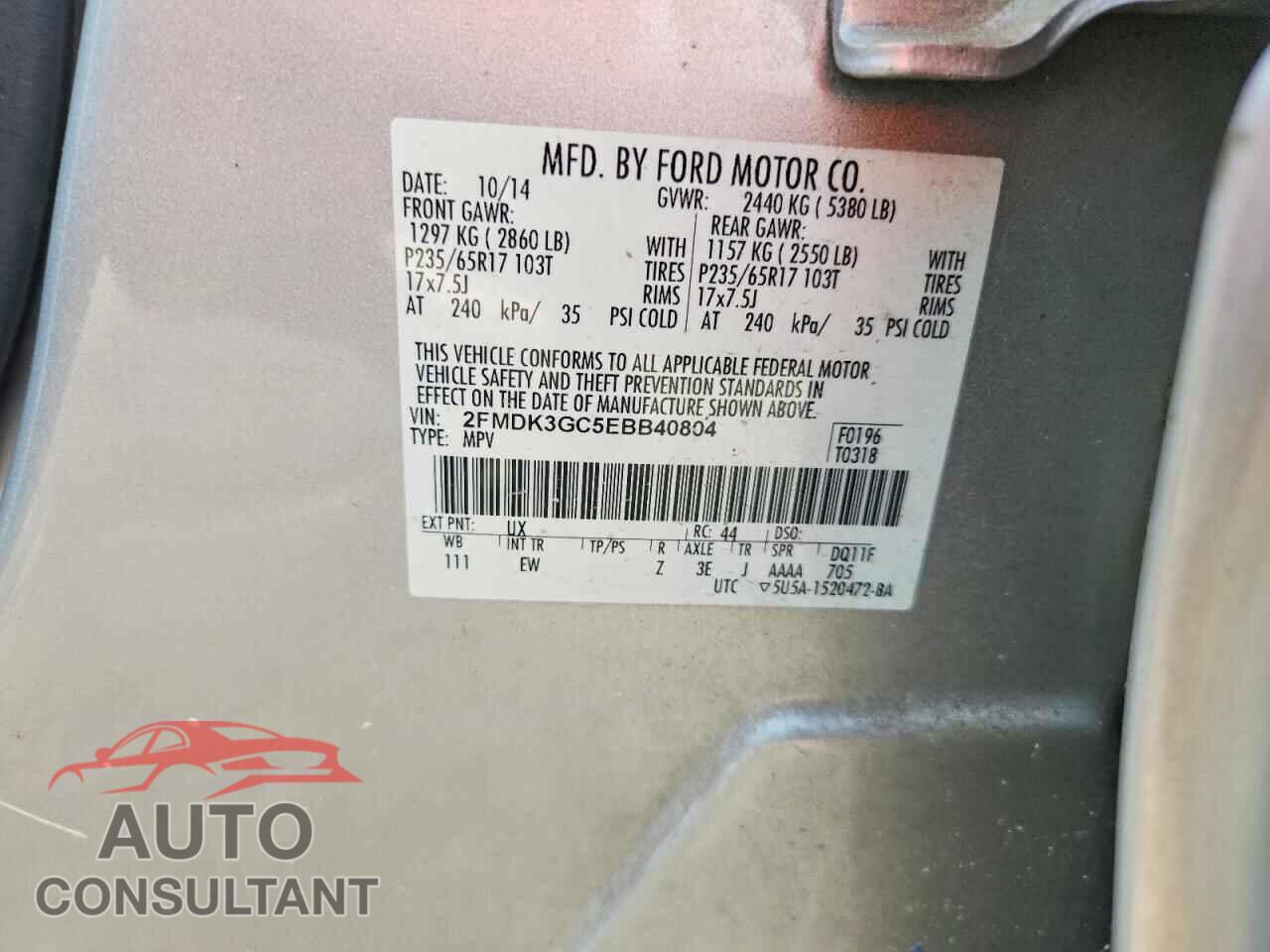 FORD EDGE 2014 - 2FMDK3GC5EBB40804