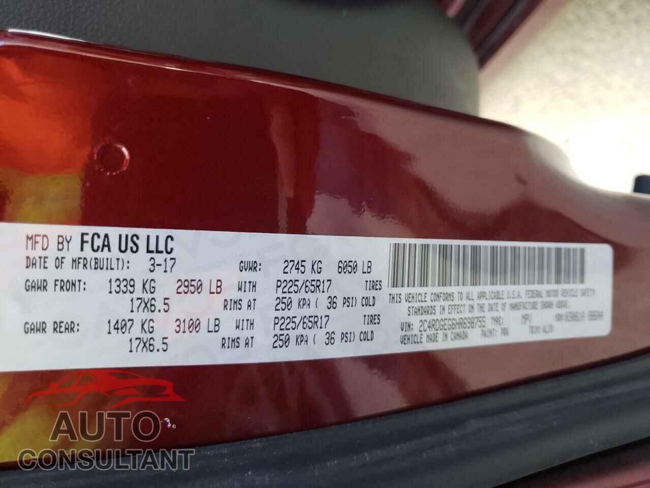DODGE GRAND CARA 2017 - 2C4RDGEG6HR698755