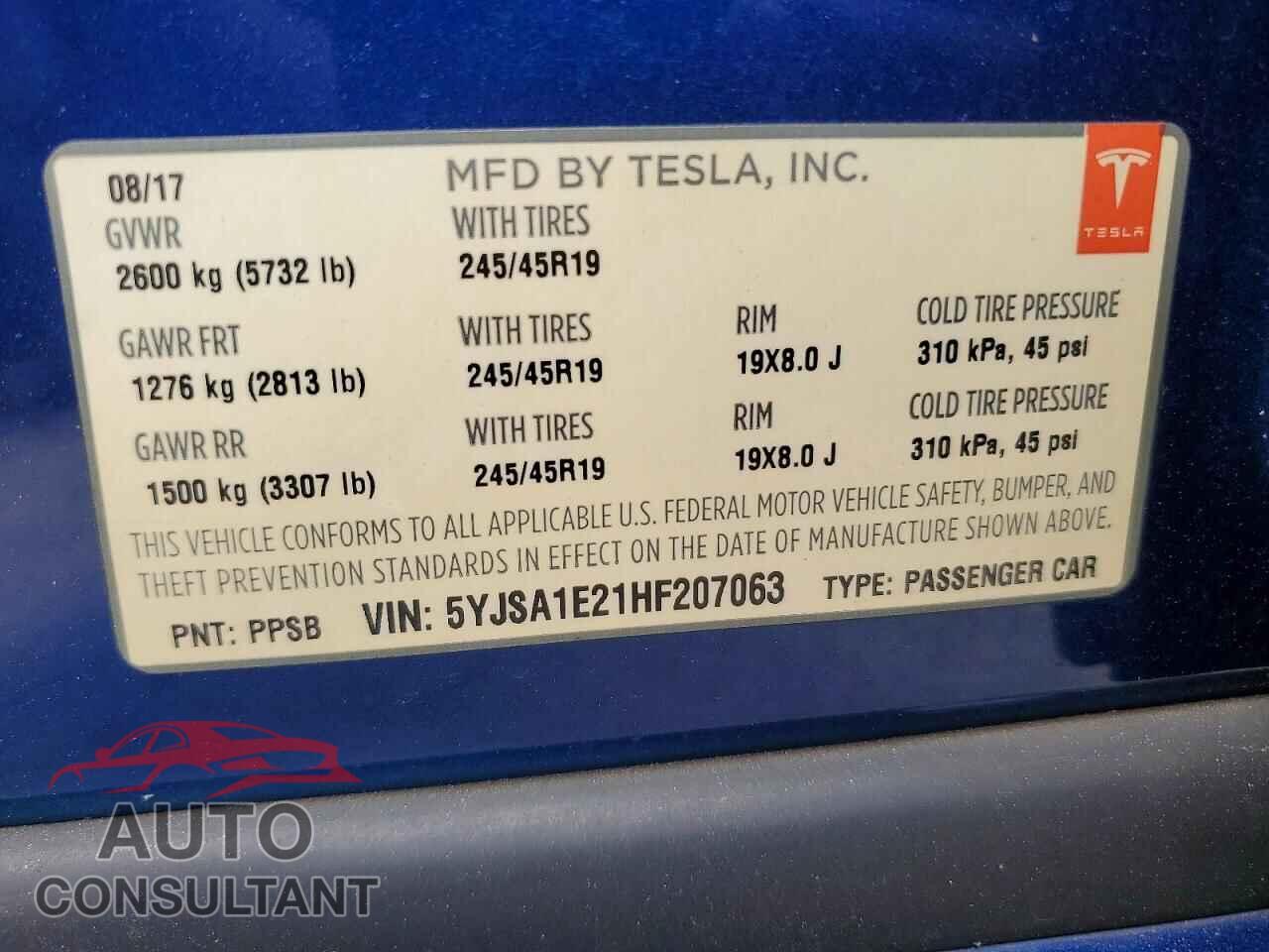 TESLA MODEL S 2017 - 5YJSA1E21HF207063