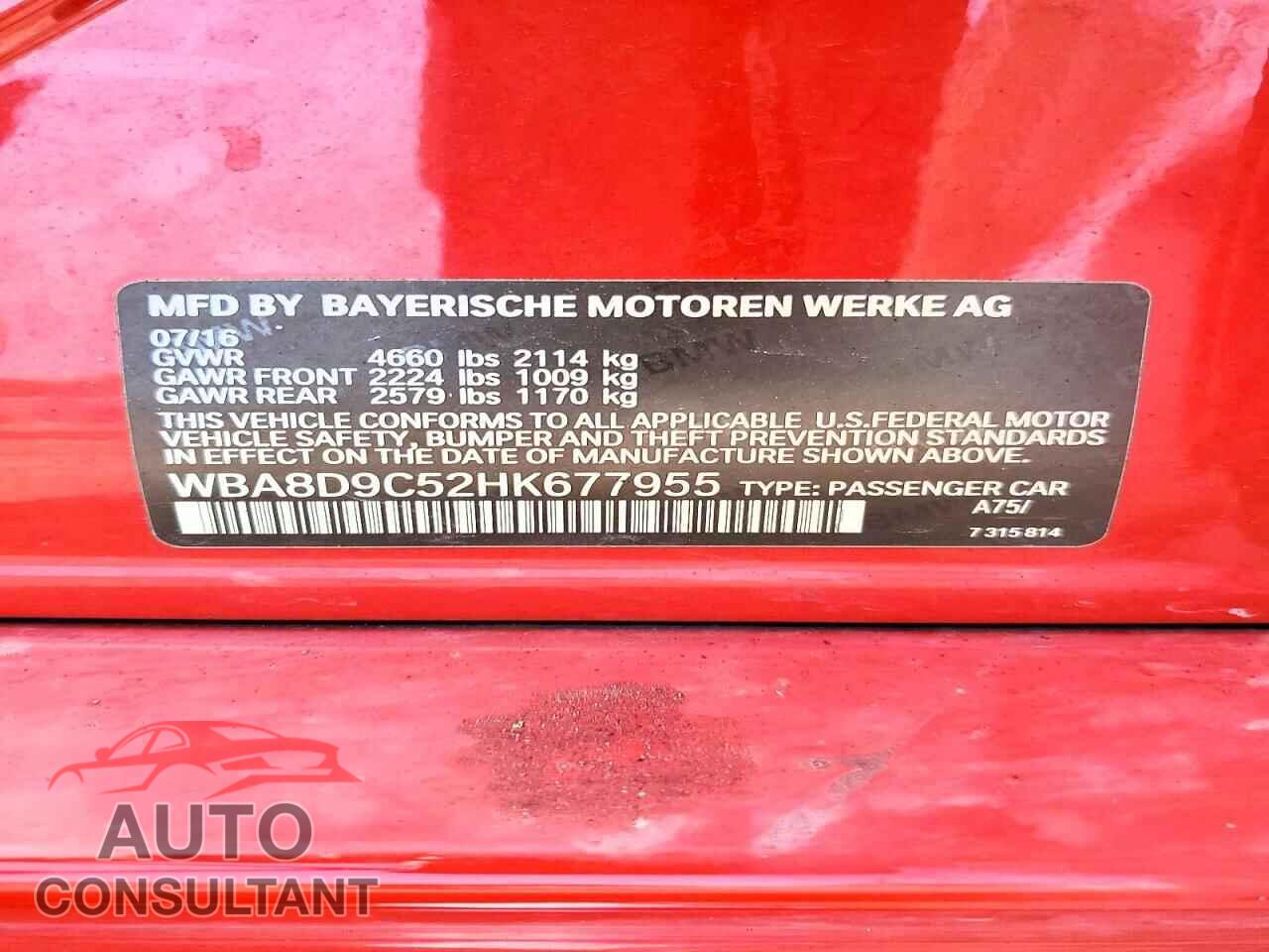 BMW 3 SERIES 2017 - WBA8D9C52HK677955