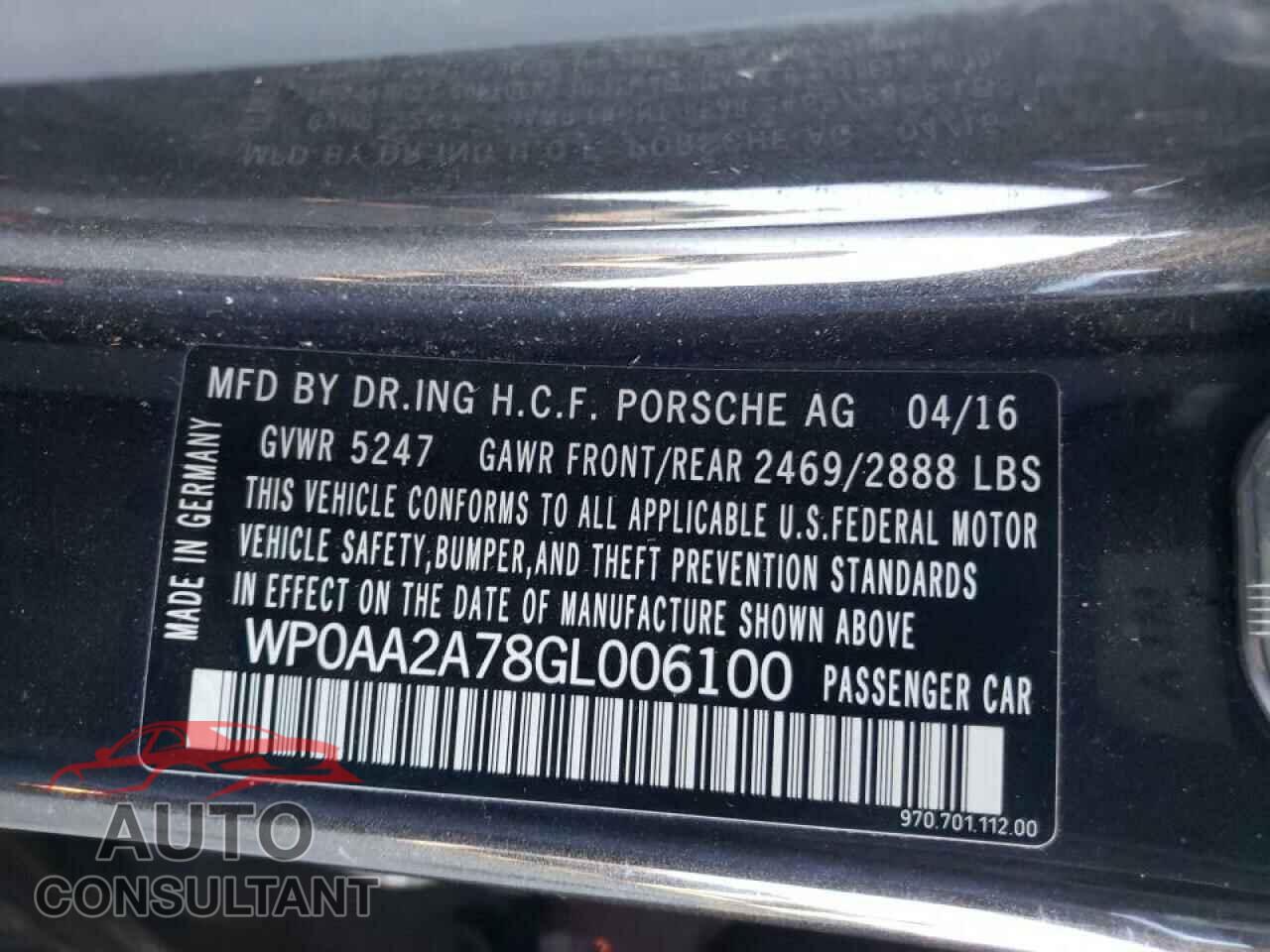 PORSCHE PANAMERA 2016 - WP0AA2A78GL006100
