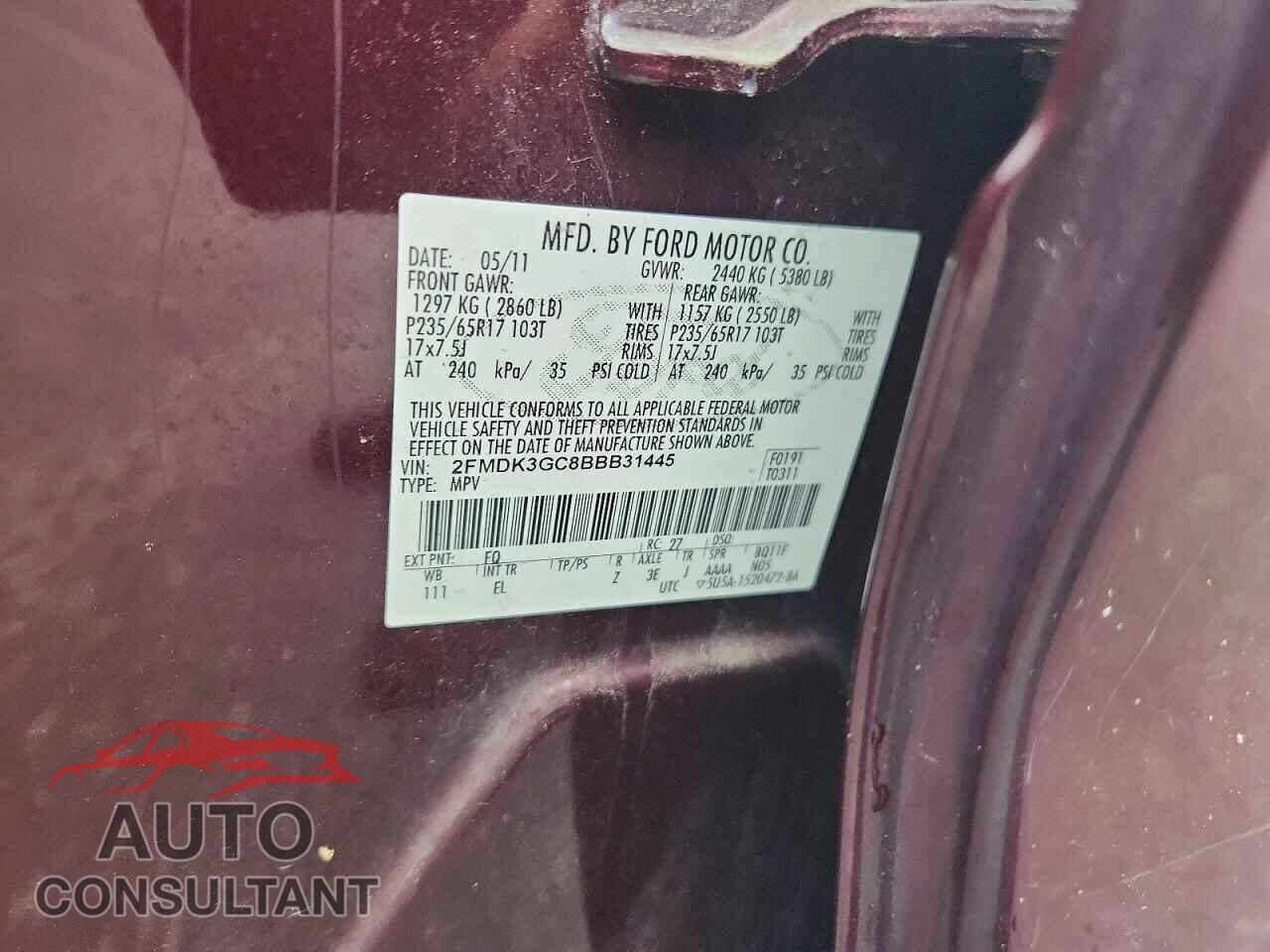 FORD EDGE 2011 - 2FMDK3GC8BBB31445