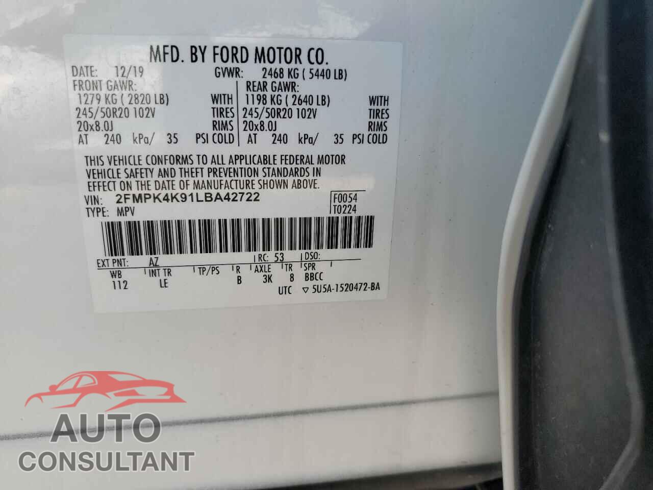 FORD EDGE 2020 - 2FMPK4K91LBA42722
