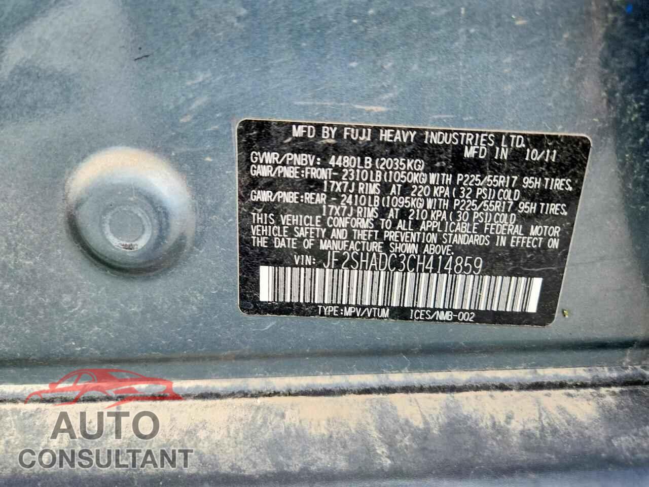 SUBARU FORESTER 2012 - JF2SHADC3CH414859
