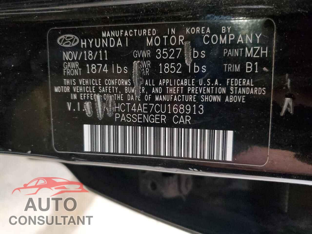 HYUNDAI ACCENT 2012 - KMHCT4AE7CU168913