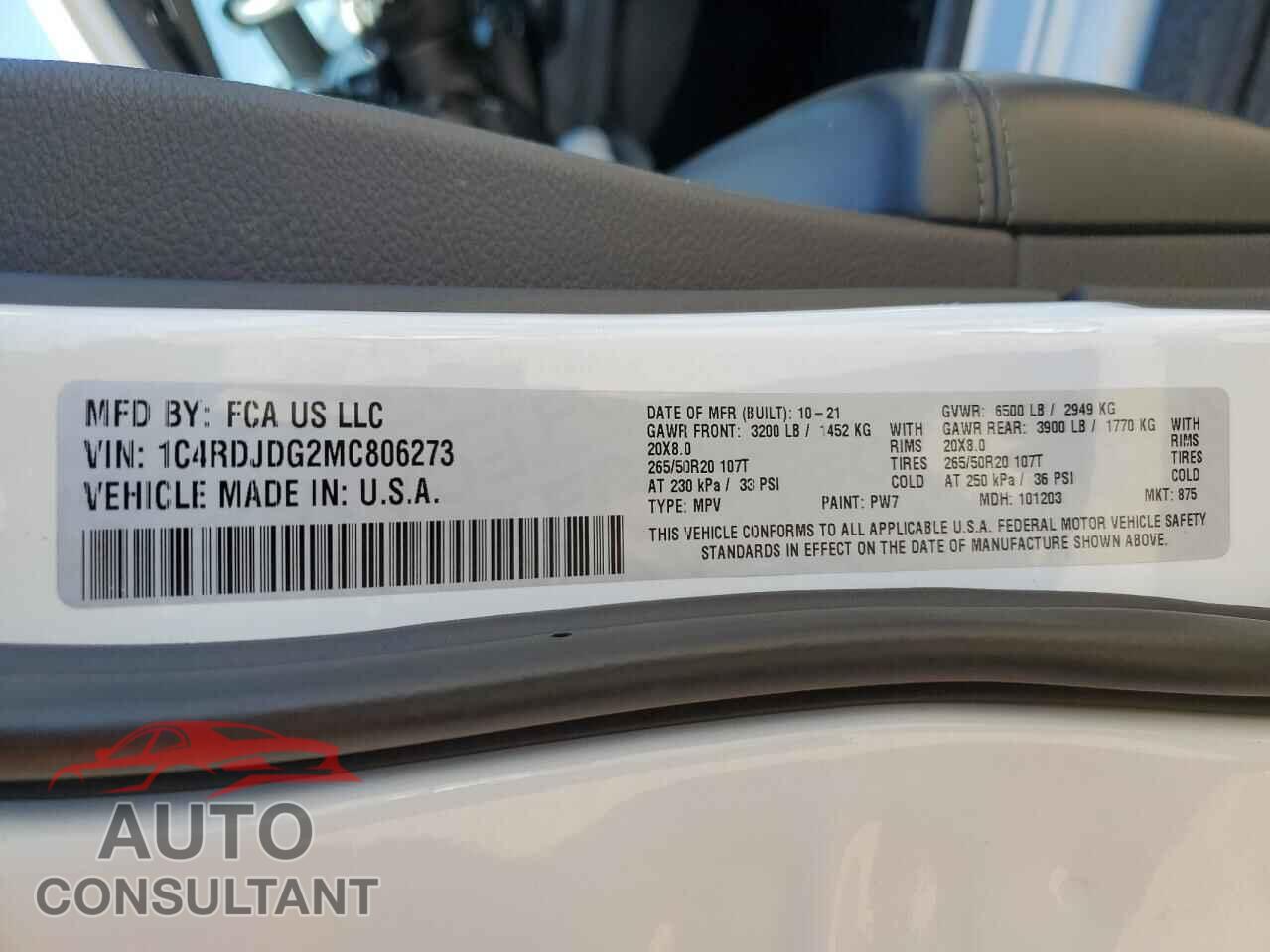DODGE DURANGO 2021 - 1C4RDJDG2MC806273