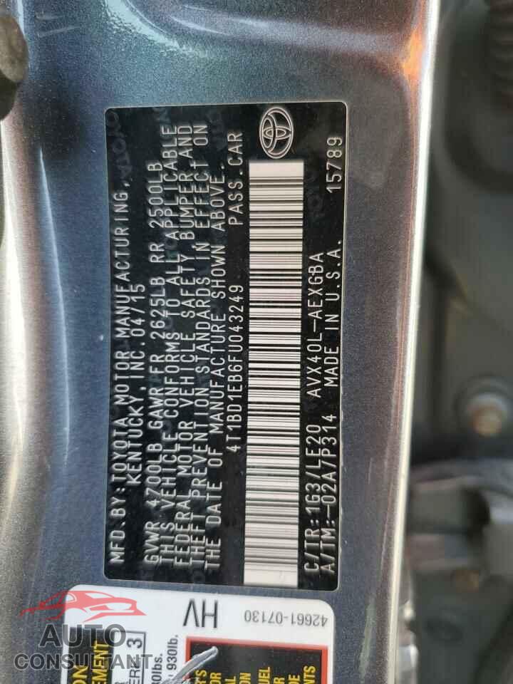 TOYOTA AVALON 2015 - 4T1BD1EB6FU043249