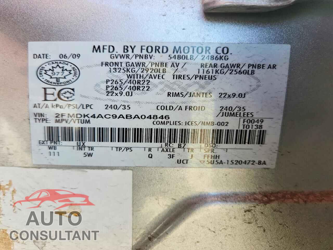 FORD EDGE 2010 - 2FMDK4AC9ABA04846