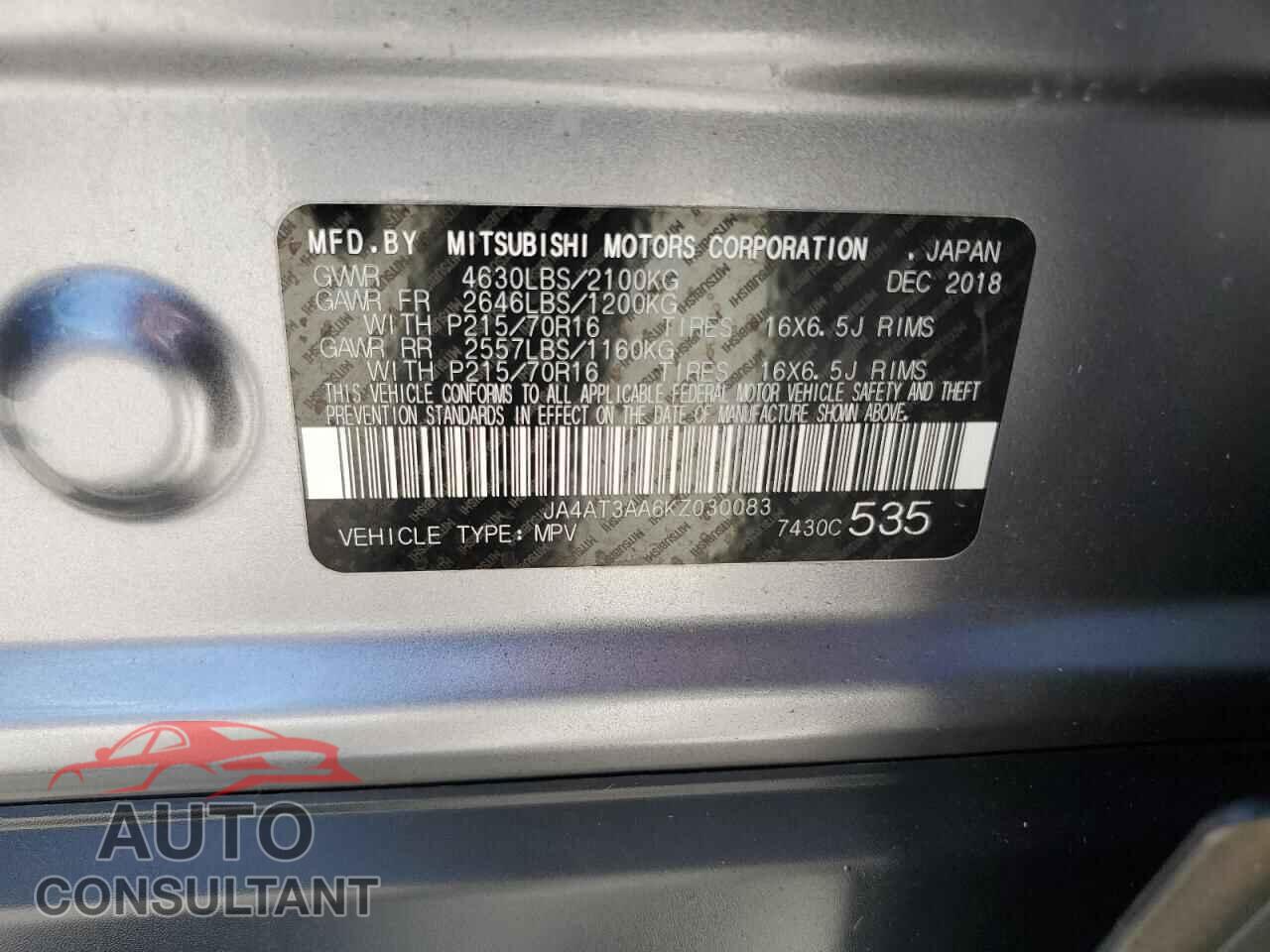 MITSUBISHI ECLIPSE 2019 - JA4AT3AA6KZ030083