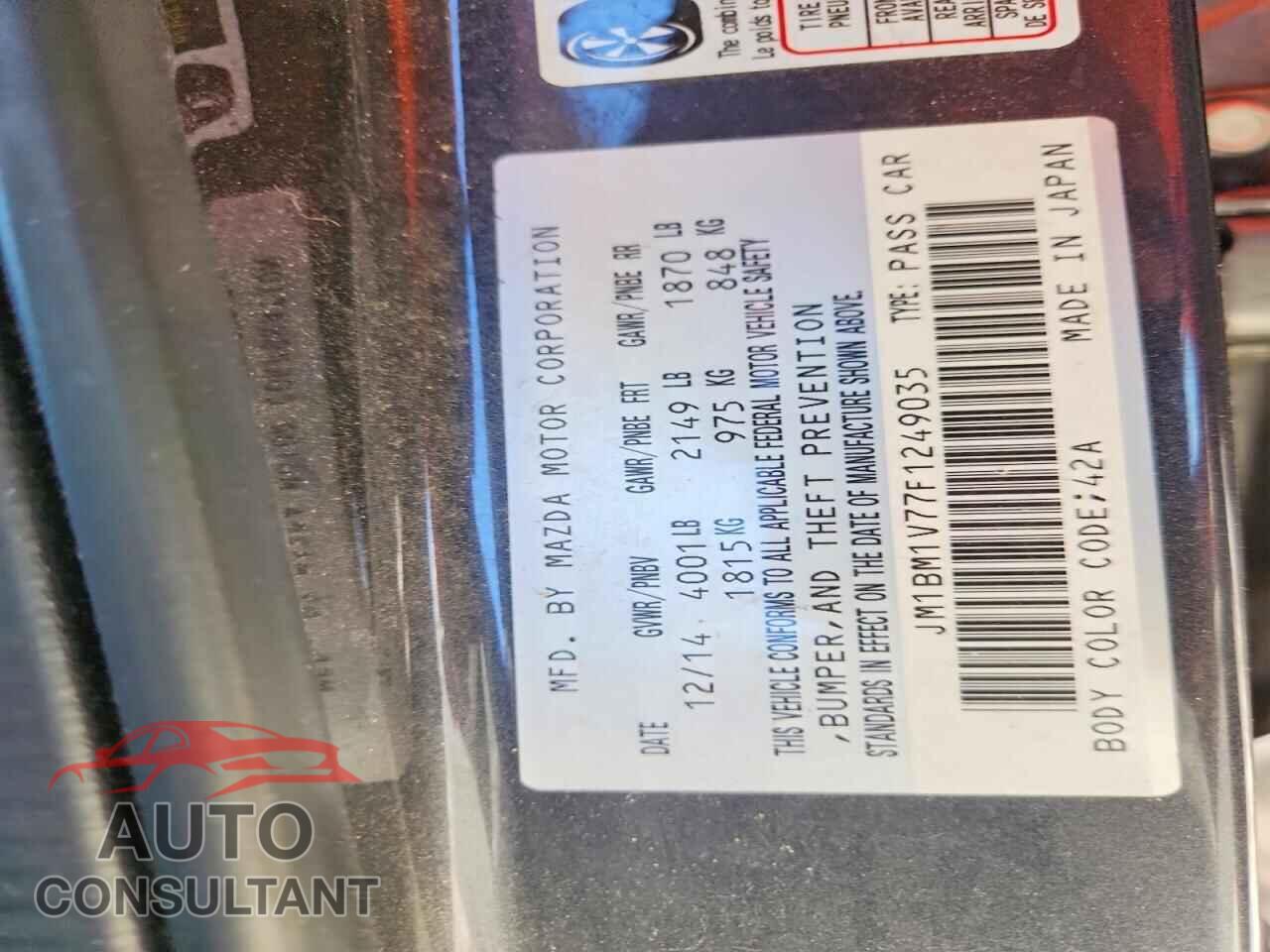 MAZDA 3 2015 - JM1BM1V77F1249035