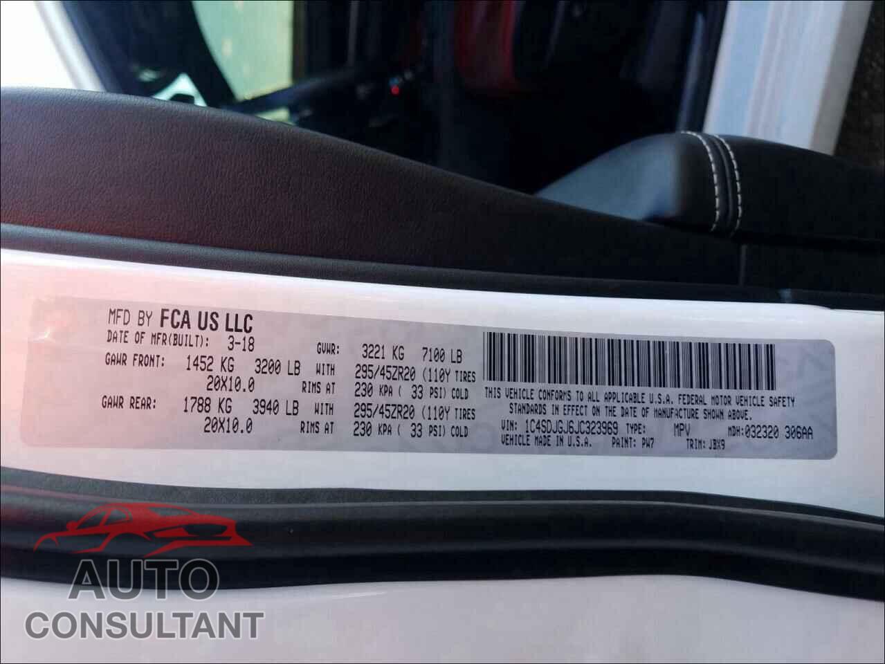 DODGE DURANGO 2018 - 1C4SDJGJ6JC323969
