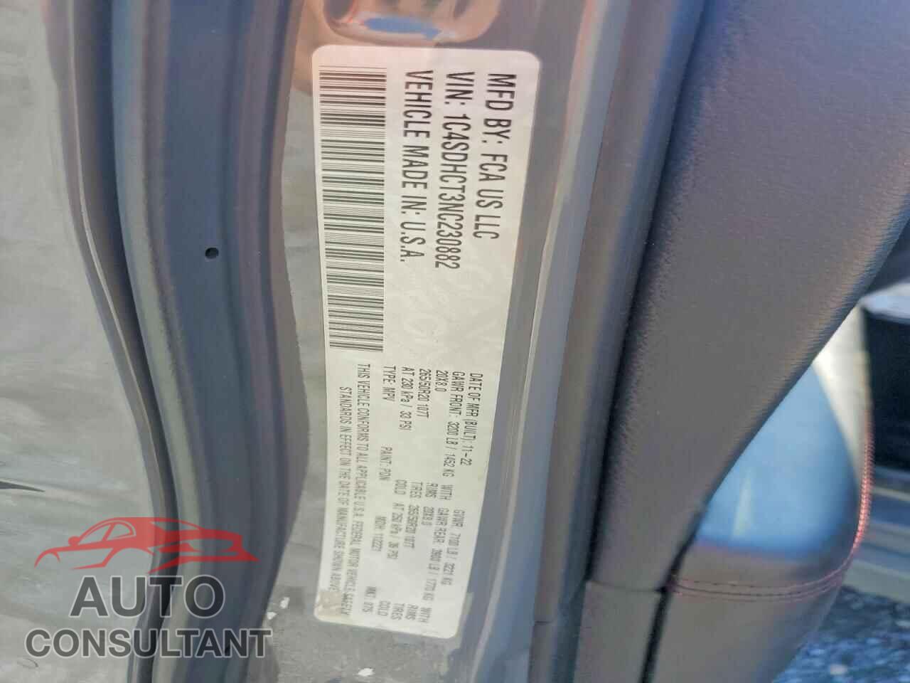 DODGE DURANGO 2022 - 1C4SDHCT3NC230882