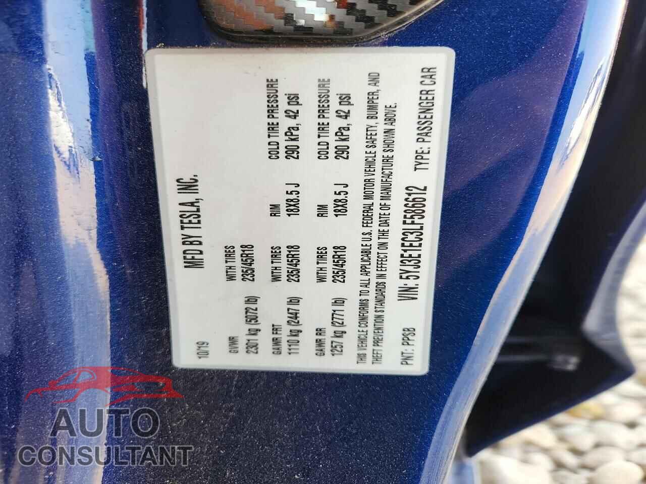 TESLA MODEL 3 2020 - 5YJ3E1EC3LF586612