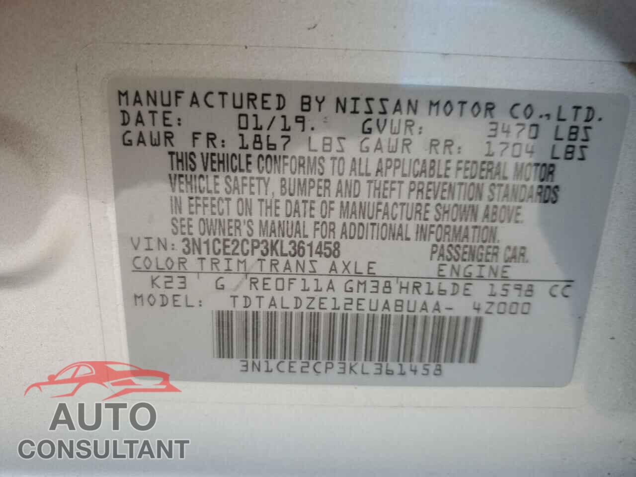 NISSAN VERSA 2019 - 3N1CE2CP3KL361458