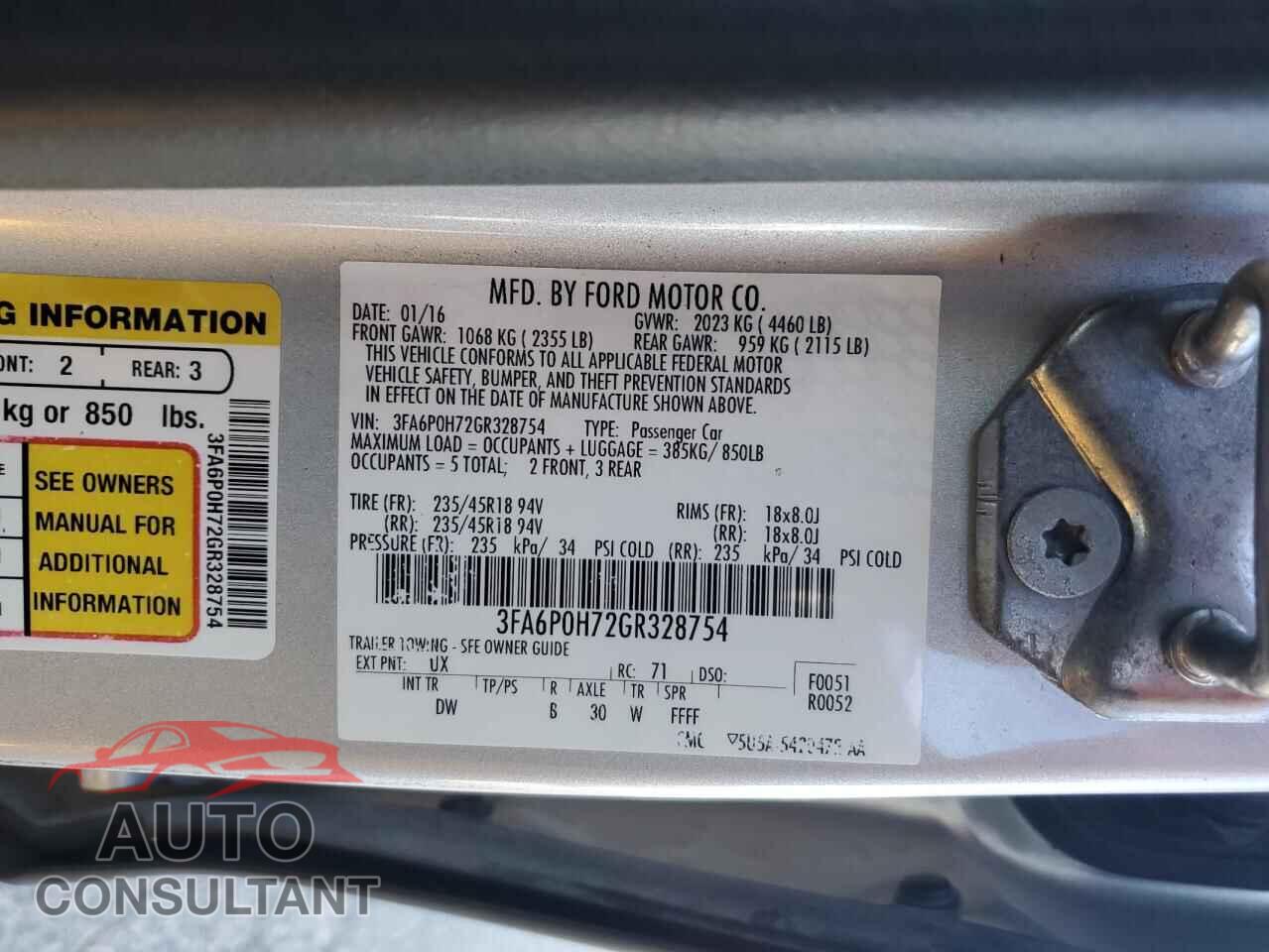FORD FUSION 2016 - 3FA6P0H72GR328754