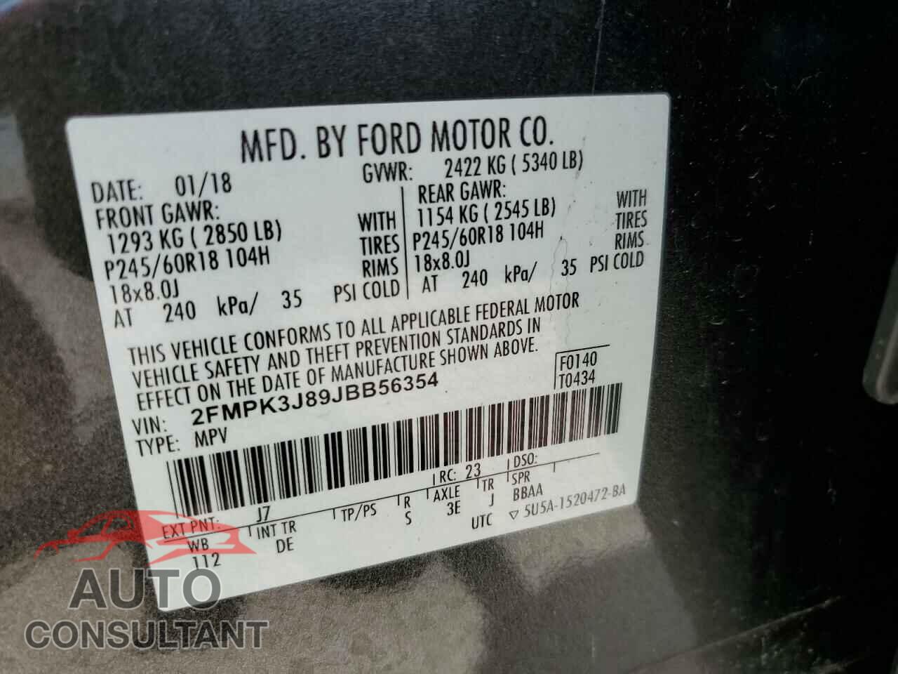FORD EDGE 2018 - 2FMPK3J89JBB56354