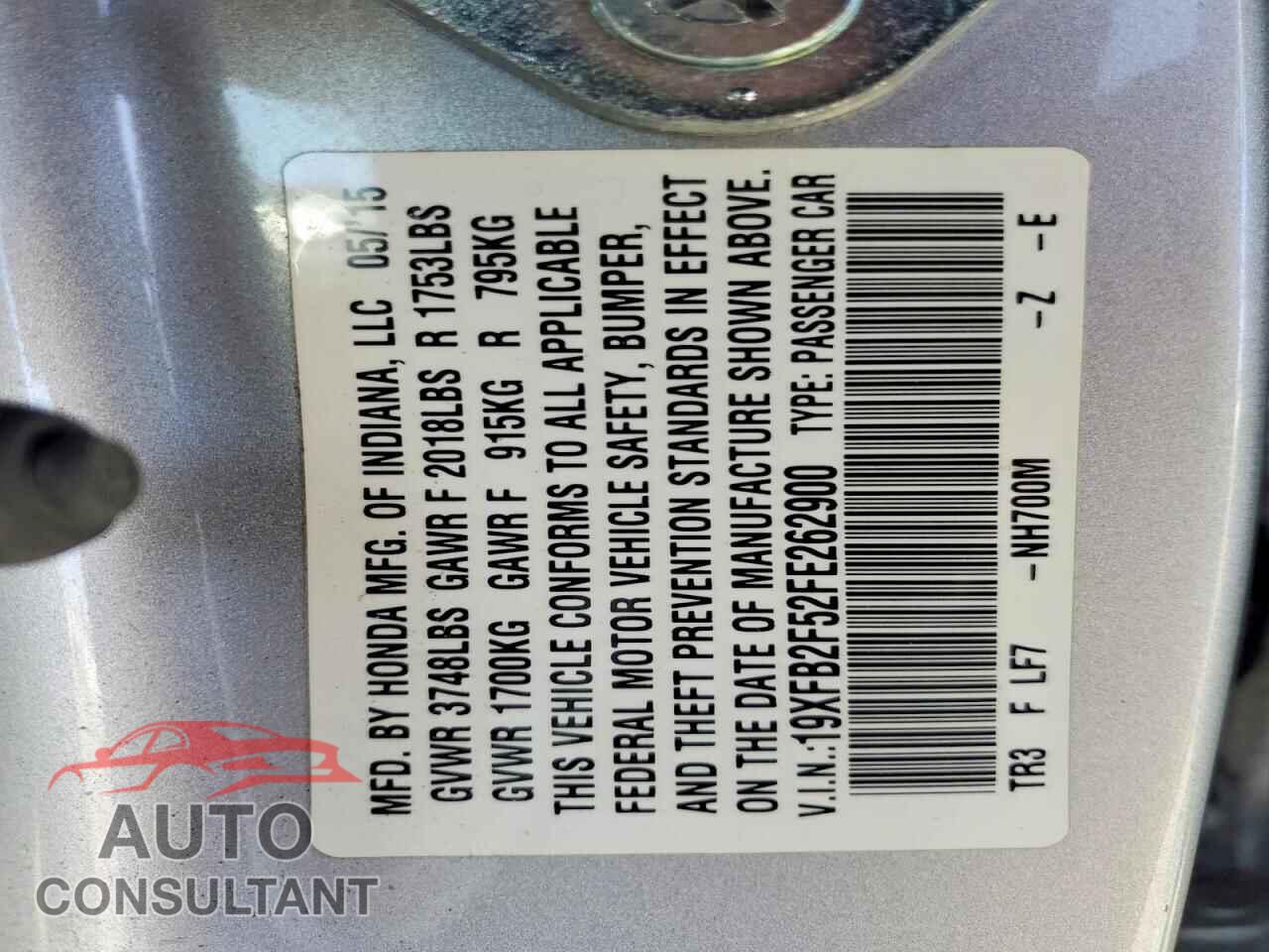 HONDA CIVIC 2015 - 19XFB2F52FE262900
