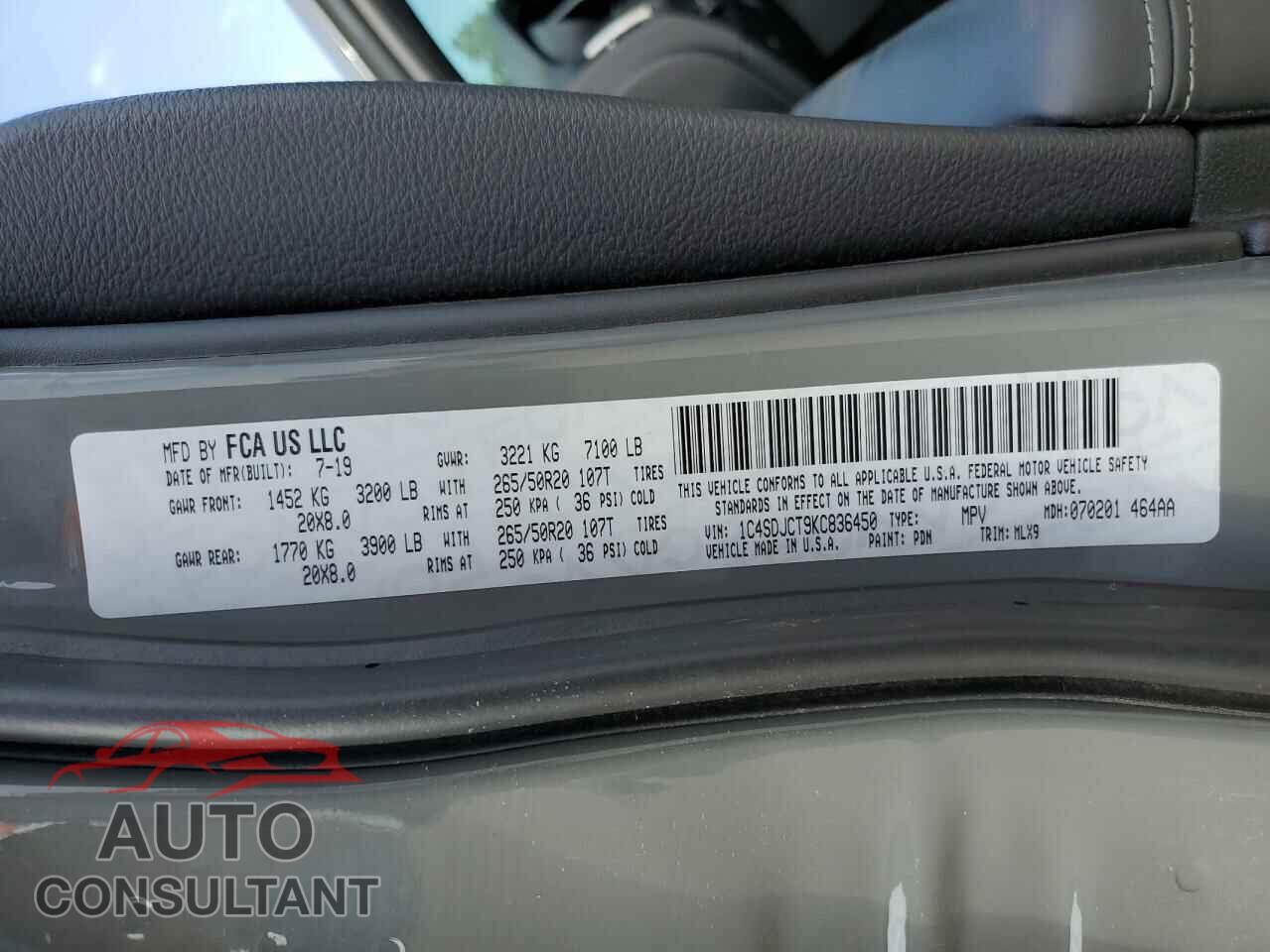 DODGE DURANGO 2019 - 1C4SDJCT9KC836450