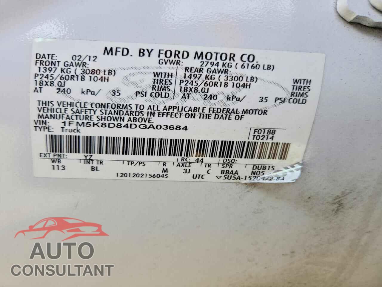 FORD EXPLORER 2013 - 1FM5K8D84DGA03684