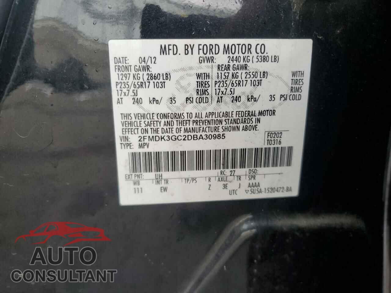 FORD EDGE 2013 - 2FMDK3GC2DBA30985
