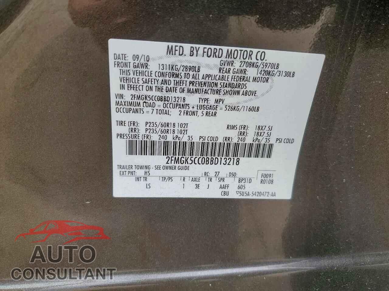FORD FLEX 2011 - 2FMGK5CC0BBD13218