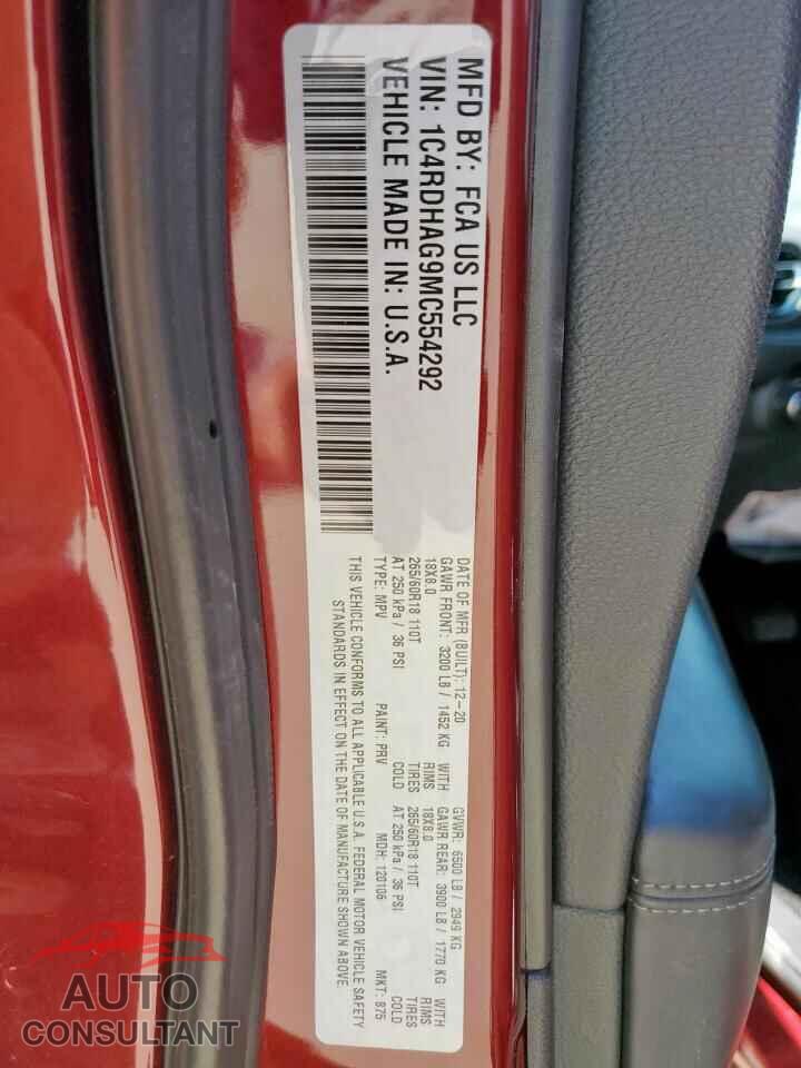 DODGE DURANGO 2021 - 1C4RDHAG9MC554292