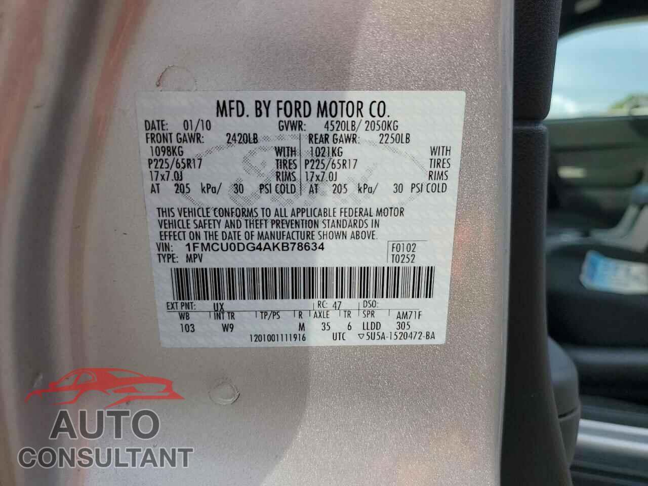 FORD ESCAPE 2010 - 1FMCU0DG4AKB78634